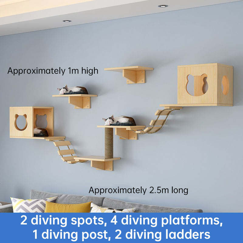 Wall-Mounted Cat Hammock & Sisal Scratch Post Set – Space-Saving Cat Activity Shelves, Climbing Tree & Bed for Indoor Cats