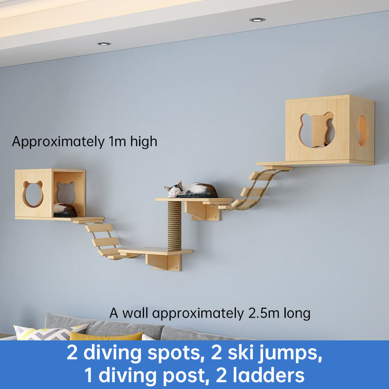 Wall-Mounted Cat Hammock & Sisal Scratch Post Set – Space-Saving Cat Activity Shelves, Climbing Tree & Bed for Indoor Cats